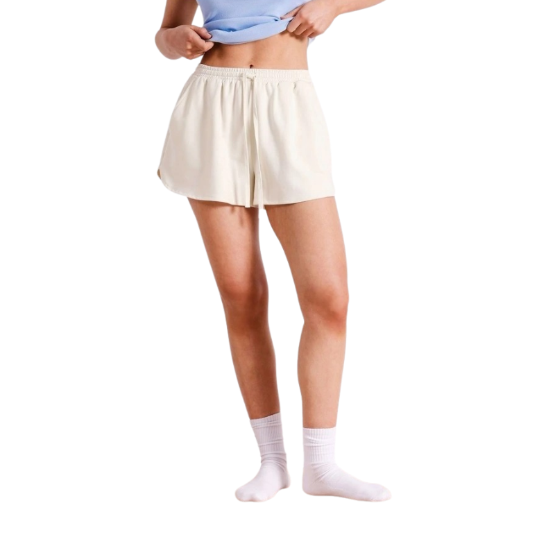 Chloe & Lola ecru French terry loungewear shorts for women, elasticated waist, relaxed fit, soft cotton blend fabric