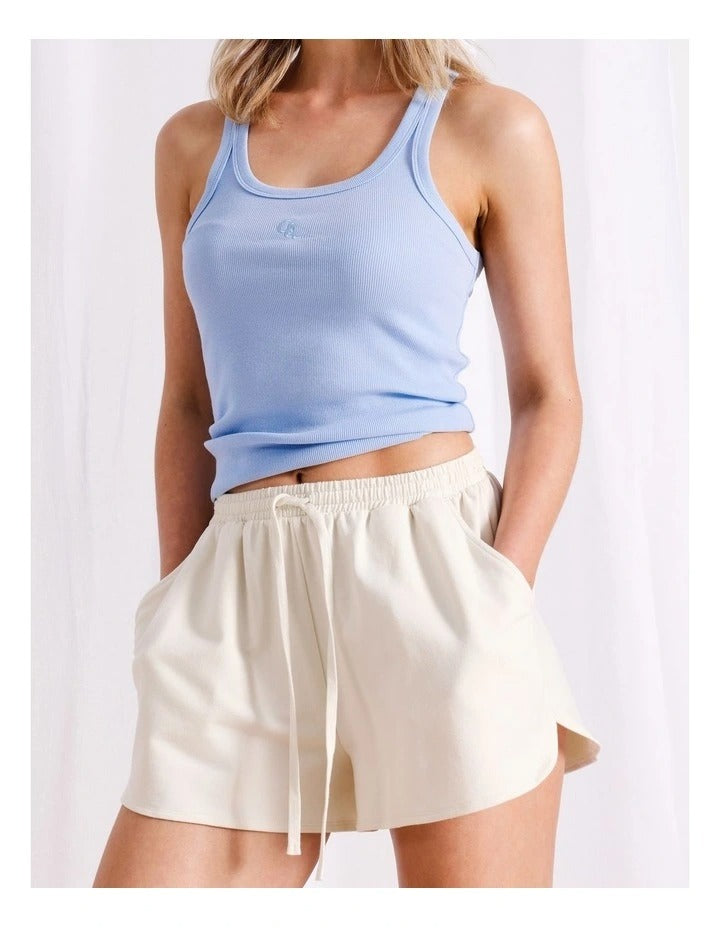 Chloe & Lola ecru French terry loungewear shorts for women, elasticated waist, relaxed fit, soft cotton blend fabric
