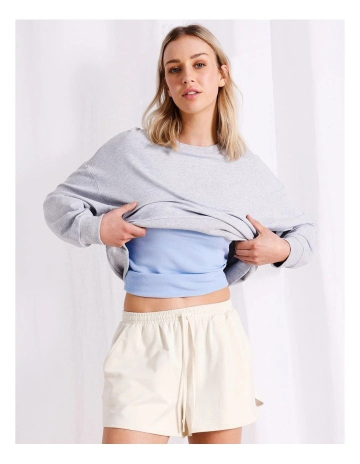 Chloe & Lola ecru French terry loungewear shorts for women, elasticated waist, relaxed fit, soft cotton blend fabric