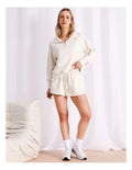 Chloe & Lola ecru French terry loungewear shorts for women, elasticated waist, relaxed fit, soft cotton blend fabric