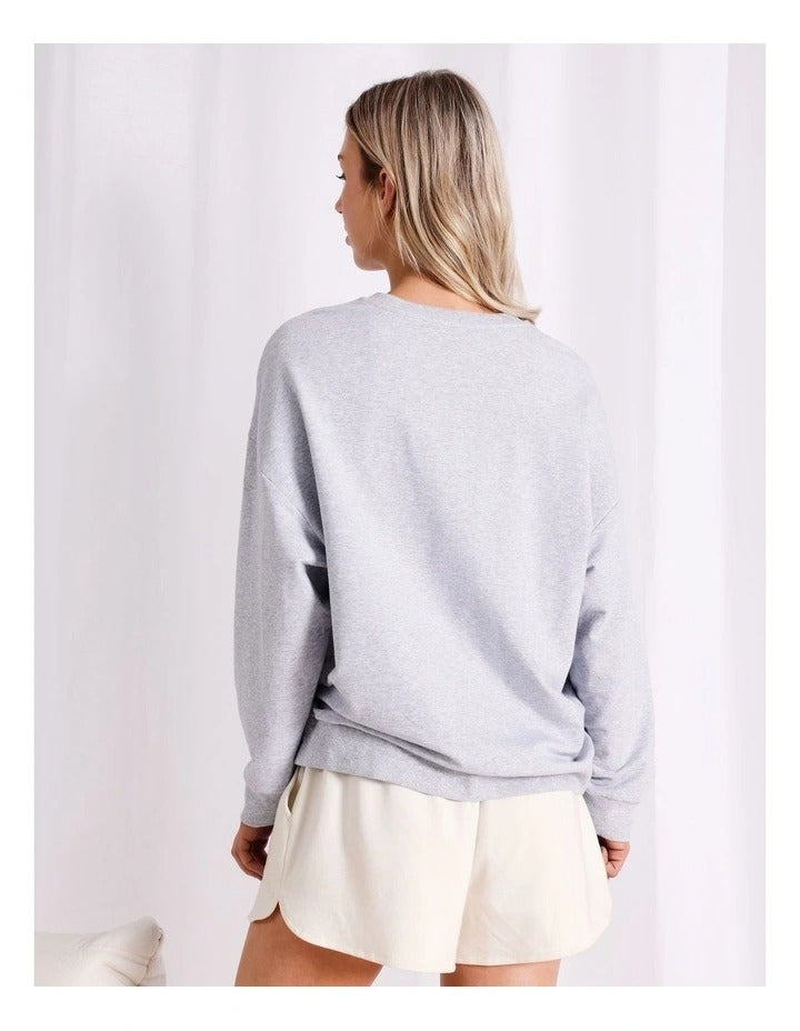 Relaxed fit crew neck top, 57% cotton, 38% modal, 5% elastane, worn by model 177cm, size 8.