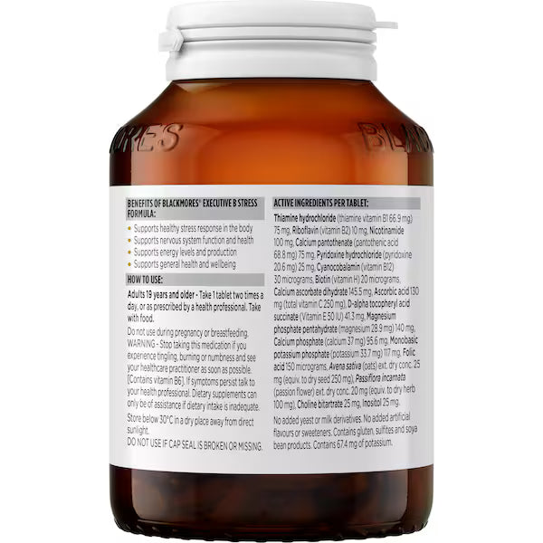 Blackmores Executive B Vitamin B Stress Support Tablets 125 Pack - Stress relief and energy boost supplement for busy professionals