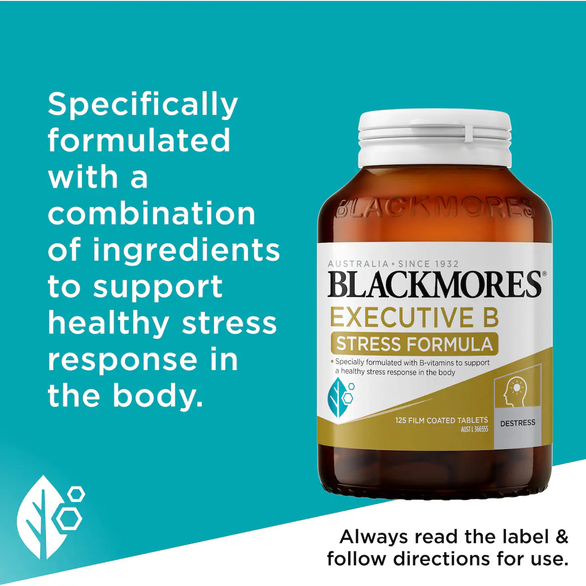 Blackmores Executive B Vitamin B Stress Support Tablets 125 Pack - Stress relief and energy boost supplement for busy professionals
