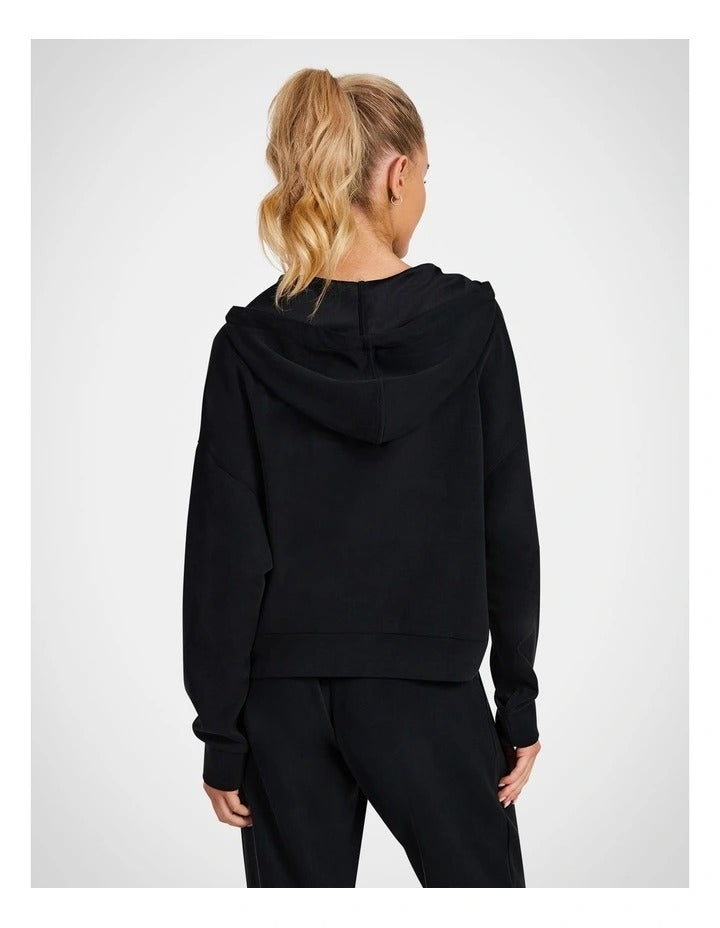 Rockwear Travel Half Zip Hoodie in Black, women's relaxed fit hoodie with side pockets and ultra-smooth fabric, perfect for travel and everyday wear.