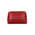 LeatherLuxe premium red leather clutch bag with gold hardware, designed for crossbody and shoulder wear, elegant women's accessory for evening and casual outings.
