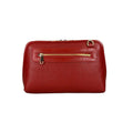 LeatherLuxe premium red leather clutch bag with gold hardware, designed for crossbody and shoulder wear, elegant women's accessory for evening and casual outings.