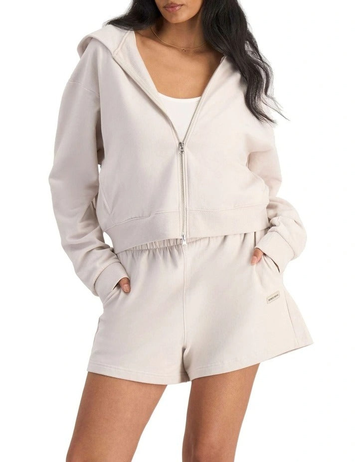 Bonds Move Double Zip Hoodie in White Banksia stylish women’s activewear jacket