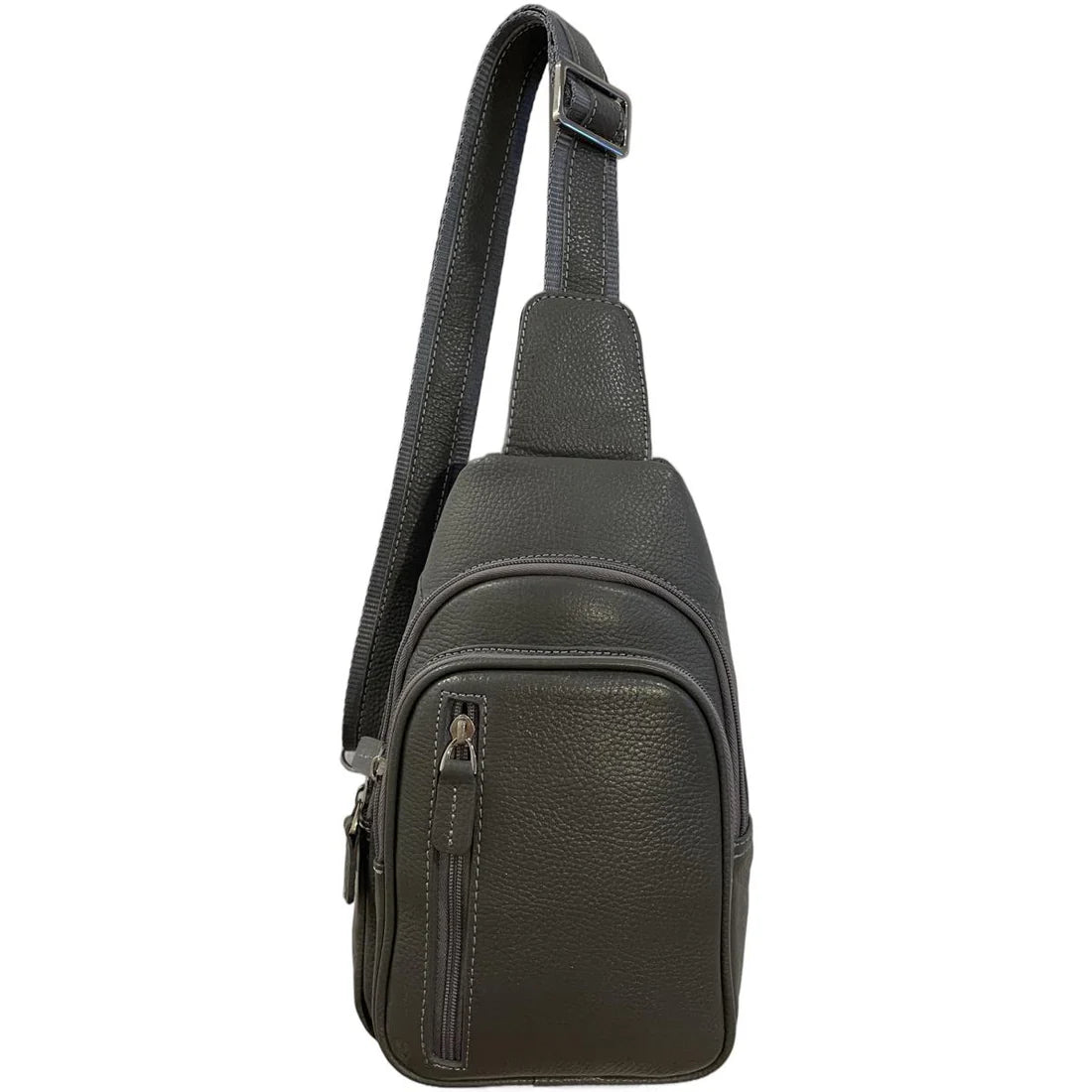 LeatherLuxe grey leather unisex sling bag – premium crossbody shoulder bag with adjustable strap, modern minimalist design, ideal for everyday use.