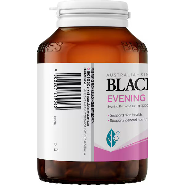Blackmores Evening Primrose Oil Skin Health Vitamin Capsules 125 pack – natural supplement for women’s skin, hormone balance, and overall wellbeing.