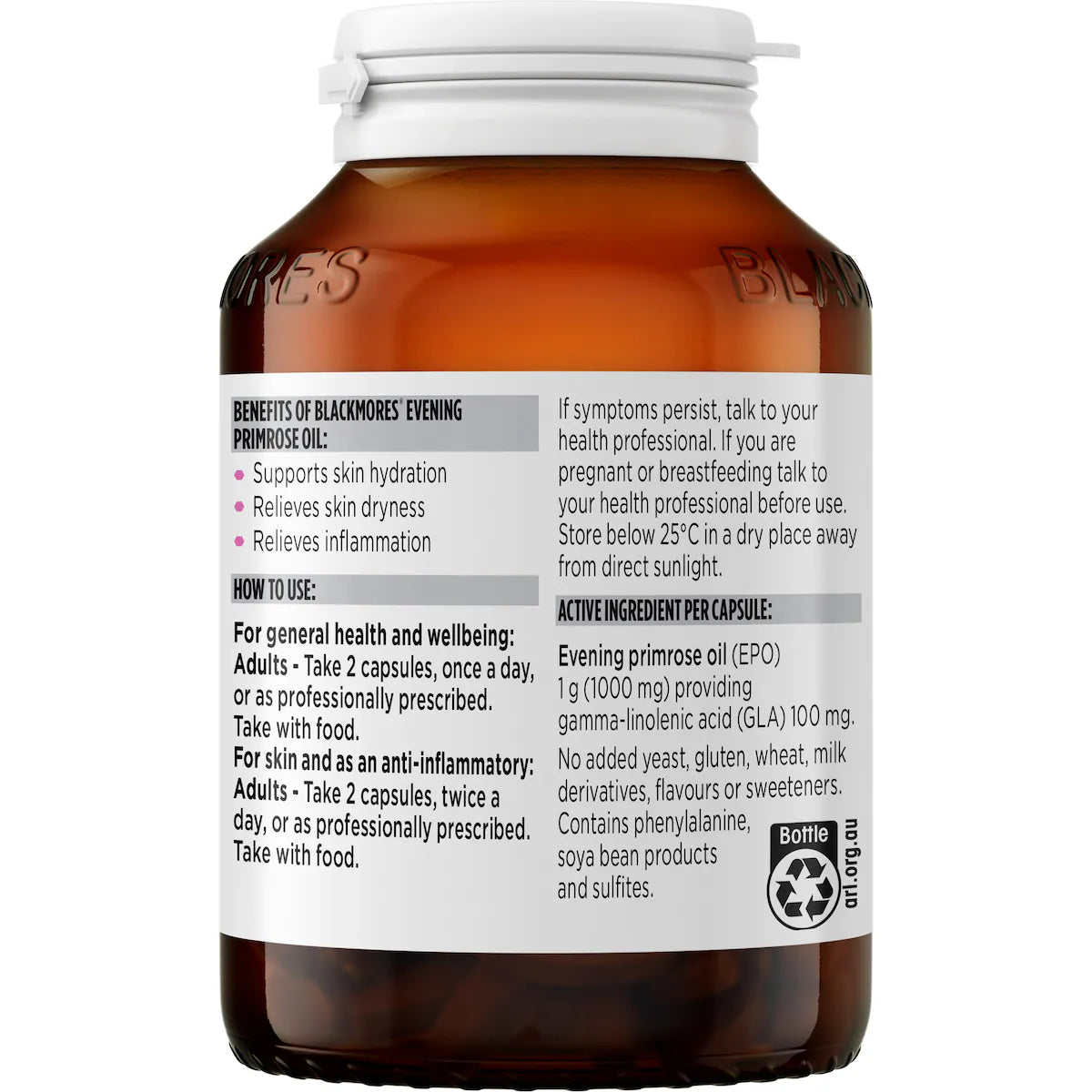 Blackmores Evening Primrose Oil Skin Health Vitamin Capsules 125 pack – natural supplement for women’s skin, hormone balance, and overall wellbeing.