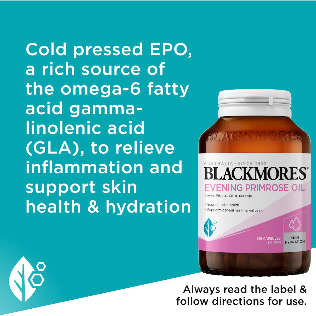 Blackmores Evening Primrose Oil Skin Health Vitamin Capsules 125 pack – natural supplement for women’s skin, hormone balance, and overall wellbeing.