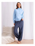 Chloe & Lola crew neck loungewear top in modal-polyester blend fabric.