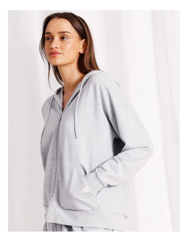 Chloe & Lola Loungewear Double Zip Hoodie in soft cotton-modal blend, featuring a hood, long sleeves, and zip fastening. Ideal for lounging or layering.