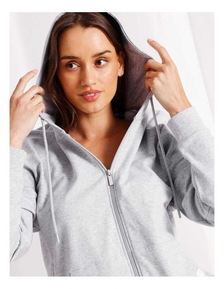 Chloe & Lola Loungewear Double Zip Hoodie in soft cotton-modal blend, featuring a hood, long sleeves, and zip fastening. Ideal for lounging or layering.