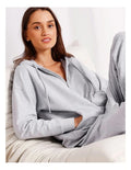 Chloe & Lola Loungewear Double Zip Hoodie in soft cotton-modal blend, featuring a hood, long sleeves, and zip fastening. Ideal for lounging or layering.