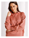 Chloe & Lola terracotta scuba loungewear quarter zip sweat for women, soft stretch fabric, regular fit, stylish zip neck