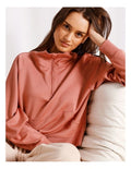 Chloe & Lola terracotta scuba loungewear quarter zip sweat for women, soft stretch fabric, regular fit, stylish zip neck