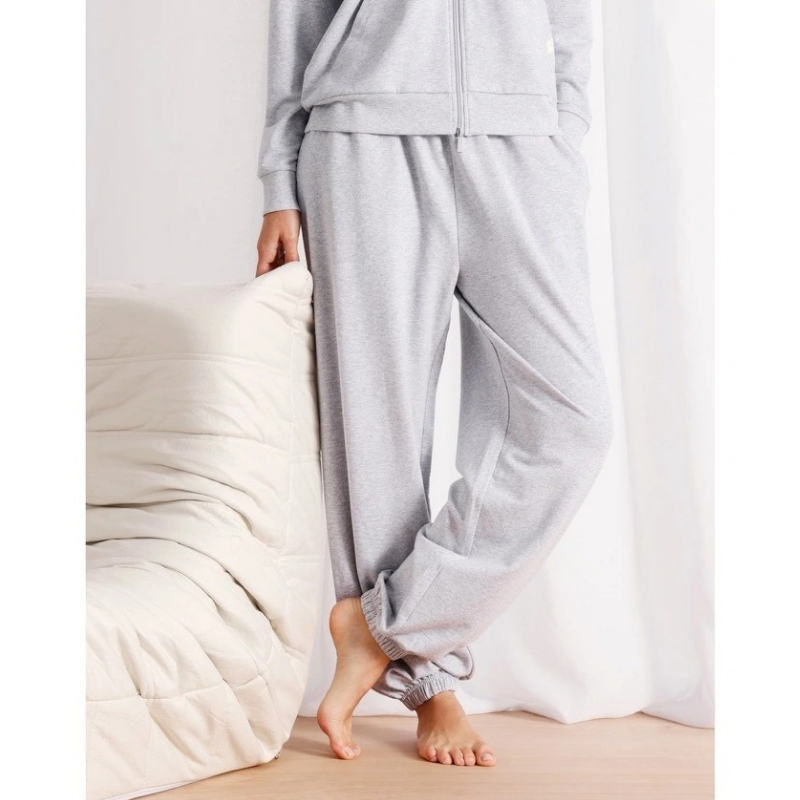 Chloe & Lola grey marle loungewear cuffed sweat pants with elasticated waistband, drawstring waist, and functional pockets