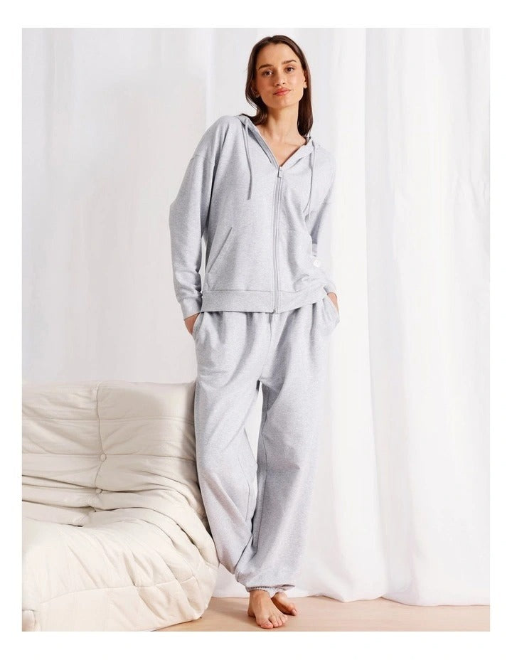 Chloe & Lola grey marle loungewear cuffed sweat pants with elasticated waistband, drawstring waist, and functional pockets