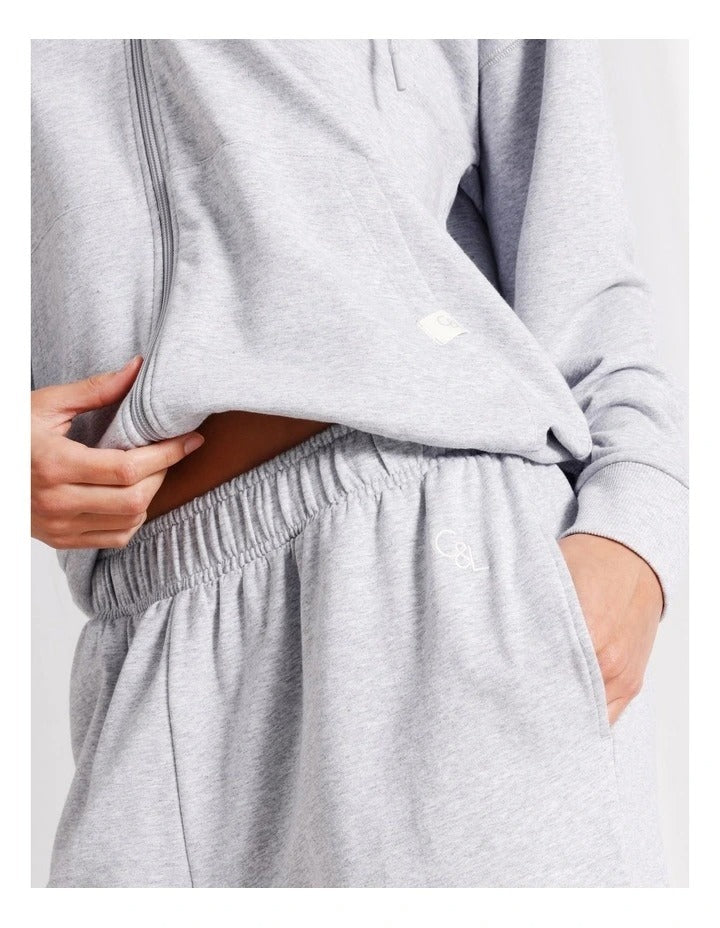 Chloe & Lola grey marle loungewear cuffed sweat pants with elasticated waistband, drawstring waist, and functional pockets