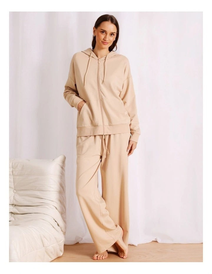 Chloe & Lola Loungewear Double Zip Hoodie in soft cotton-modal blend, featuring a hood, long sleeves, and zip fastening.