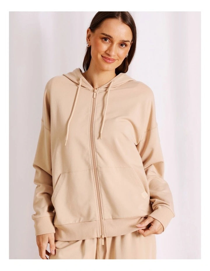 Chloe & Lola Loungewear Double Zip Hoodie in soft cotton-modal blend, featuring a hood, long sleeves, and zip fastening.