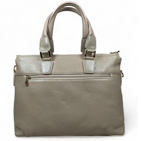 Premium cream leather laptop bag for men and women — stylish unisex business briefcase with shoulder strap, perfect for work, office, or travel.