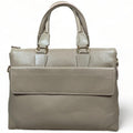 Premium cream leather laptop bag for men and women — stylish unisex business briefcase with shoulder strap, perfect for work, office, or travel.