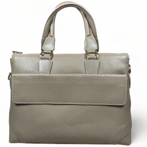 Premium cream leather laptop bag for men and women — stylish unisex business briefcase with shoulder strap, perfect for work, office, or travel.