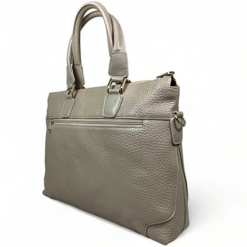 Premium cream leather laptop bag for men and women — stylish unisex business briefcase with shoulder strap, perfect for work, office, or travel.
