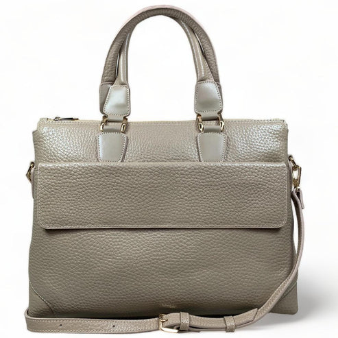 Premium cream leather laptop bag for men and women — stylish unisex business briefcase with shoulder strap, perfect for work, office, or travel.