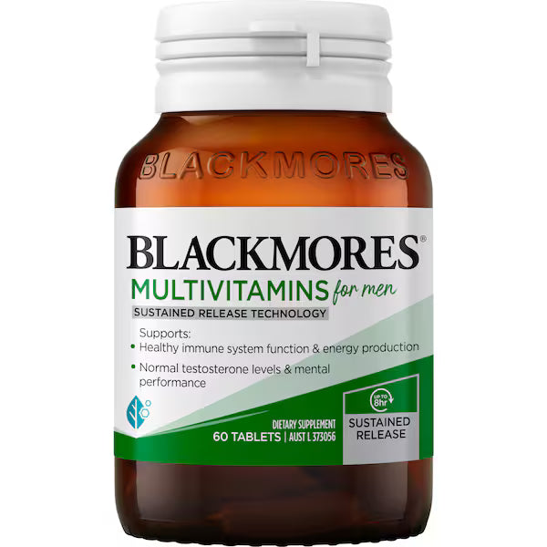 Blackmores Multivitamins For Men tablets 60 pack bottle, men’s daily health supplement, energy and vitality support.