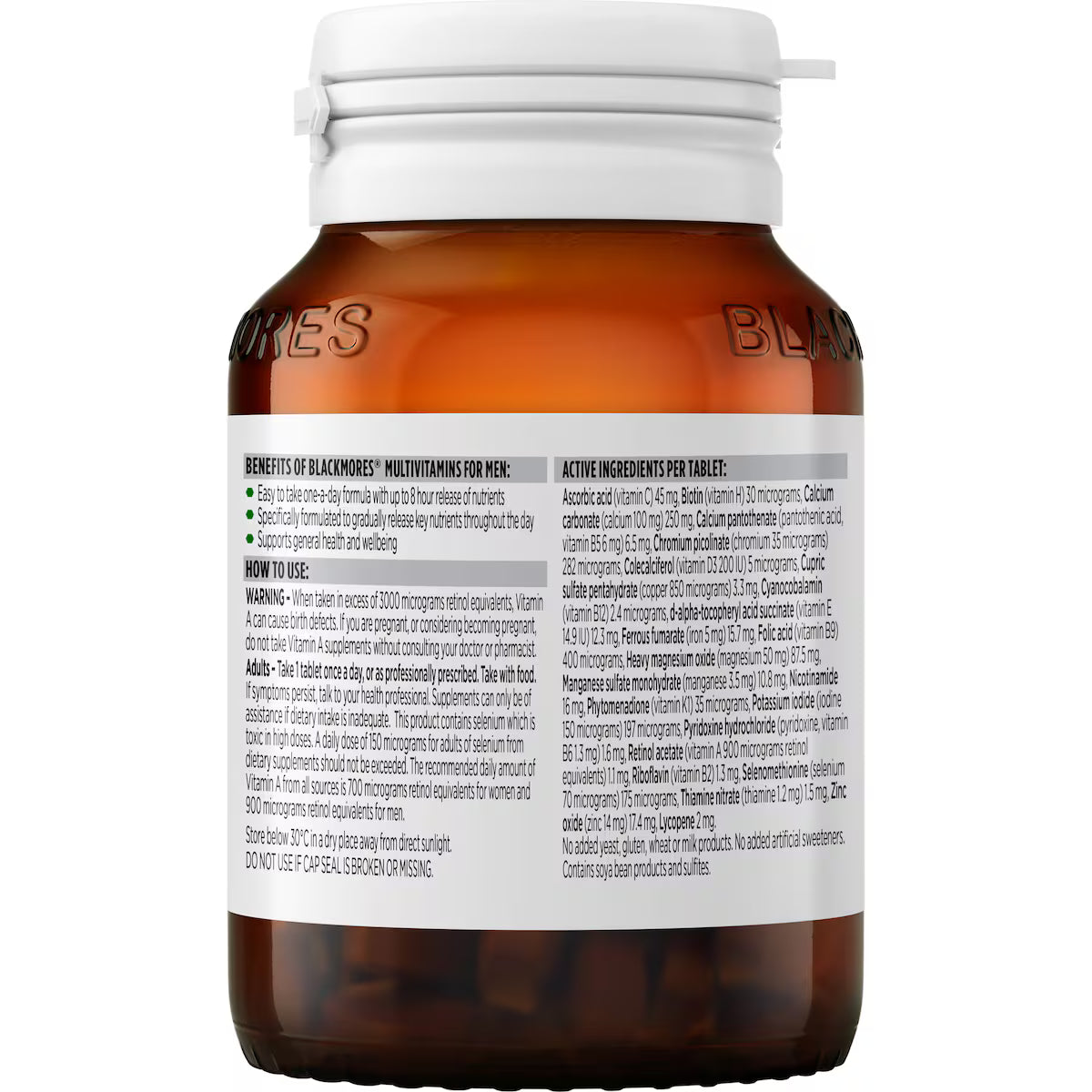 Blackmores Multivitamins For Men tablets 60 pack bottle, men’s daily health supplement, energy and vitality support.