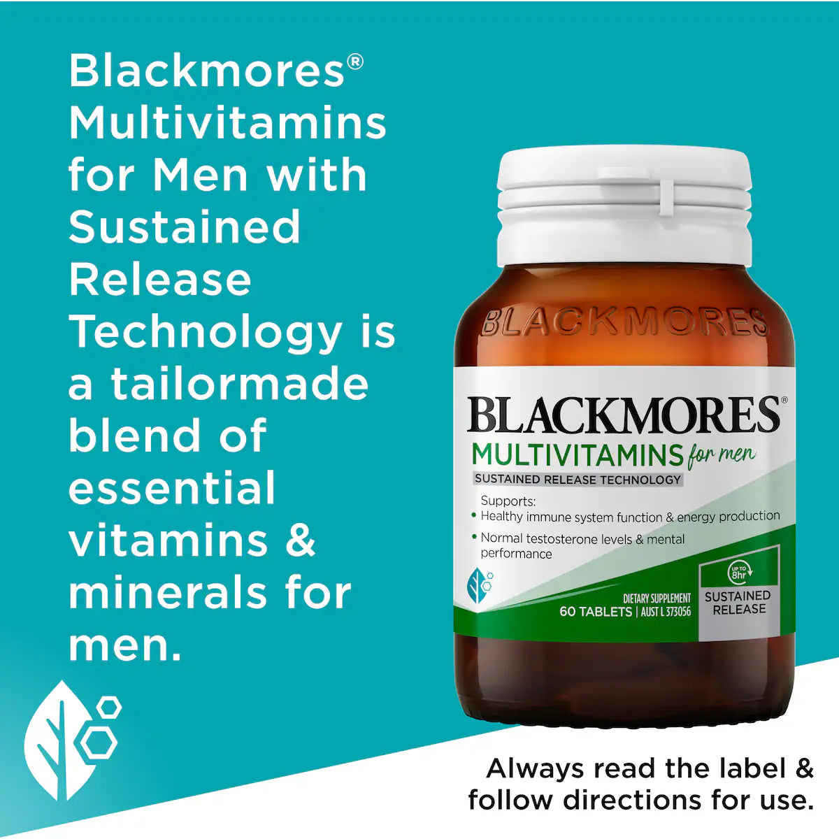 Blackmores Multivitamins For Men tablets 60 pack bottle, men’s daily health supplement, energy and vitality support.