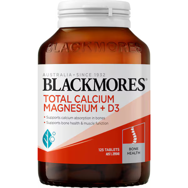 Blackmores Total Calcium Magnesium + D3 Bone Health Vitamin Tablets 125 pack — premium bone health supplement with calcium, magnesium, and vitamin D3 for strong bones and muscle support.