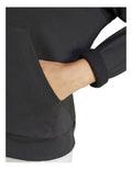 Adidas Essentials Small Logo French Terry Hoodie in Black with soft cotton blend and chest 3 Bar Logo