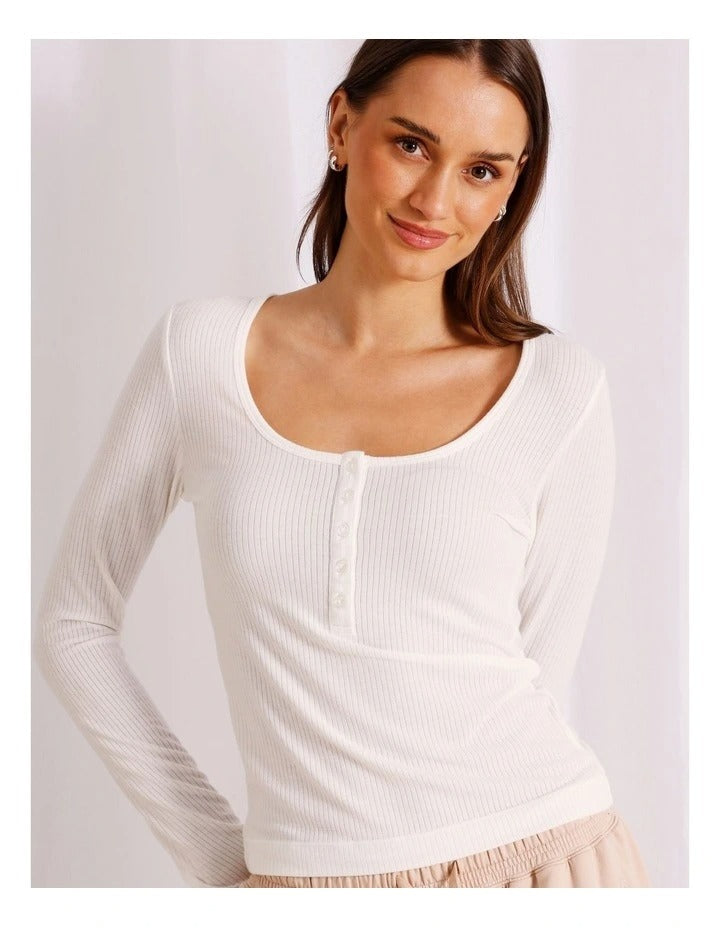 Chloe & Lola Loungewear Long Sleeve Henley Top in soft, breathable fabric.