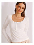 Chloe & Lola Loungewear Long Sleeve Henley Top in soft, breathable fabric.