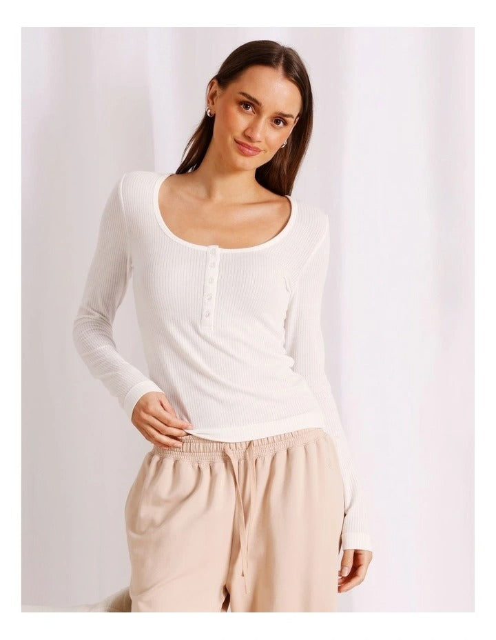 Chloe & Lola Loungewear Long Sleeve Henley Top in soft, breathable fabric.