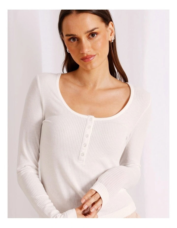 Chloe & Lola Loungewear Long Sleeve Henley Top in soft, breathable fabric.