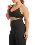 Move Rib Seamless Crop in ribbed nylon elastane with removable cups, soft vee neckline, moisture-wicking finish, and supportive underbust elastic