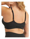 Move Rib Seamless Crop in ribbed nylon elastane with removable cups, soft vee neckline, moisture-wicking finish, and supportive underbust elastic