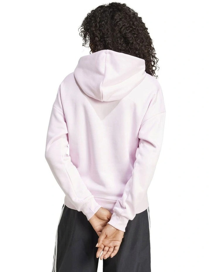 Adidas Essentials Feel Cozy Hoodie in pink cotton polyester blend with 3 Bar Logo on chest