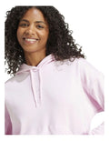 Adidas Essentials Feel Cozy Hoodie in pink cotton polyester blend with 3 Bar Logo on chest