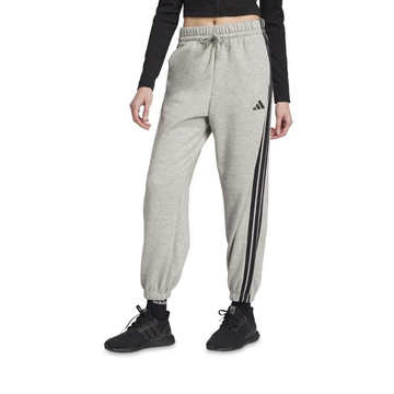 Adidas Essentials 3-Stripes Fleece Loose-Fit Joggers in Grey with soft fleece, loose fit, and iconic 3-Stripes design