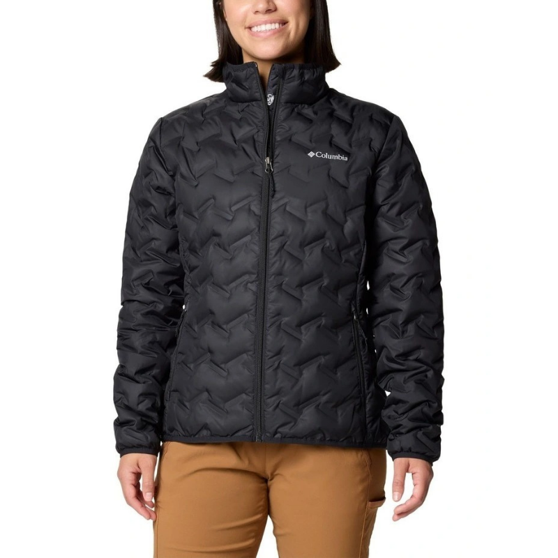 Columbia Delta Ridge II Down Hooded Jacket in Black with Omni-Heat lining, water-resistant fabric, and zippered hand pockets