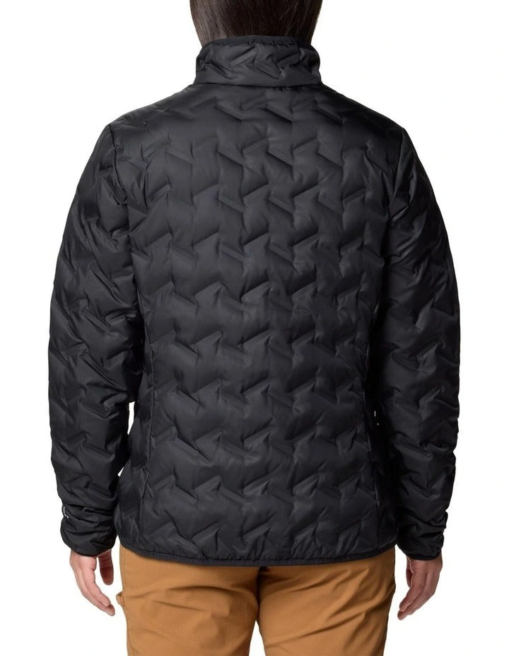 Columbia Delta Ridge II Down Hooded Jacket in Black with Omni-Heat lining, water-resistant fabric, and zippered hand pockets