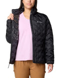 Columbia Delta Ridge II Down Hooded Jacket in Black with Omni-Heat lining, water-resistant fabric, and zippered hand pockets