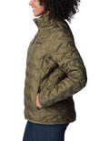 Columbia Delta Ridge II Down Hooded Jacket in Green with Omni-Heat lining, water-resistant fabric, and zippered hand pockets