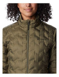 Columbia Delta Ridge II Down Hooded Jacket in Green with Omni-Heat lining, water-resistant fabric, and zippered hand pockets